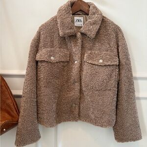 Zara Women's Cozy Brown Teddy Jacket